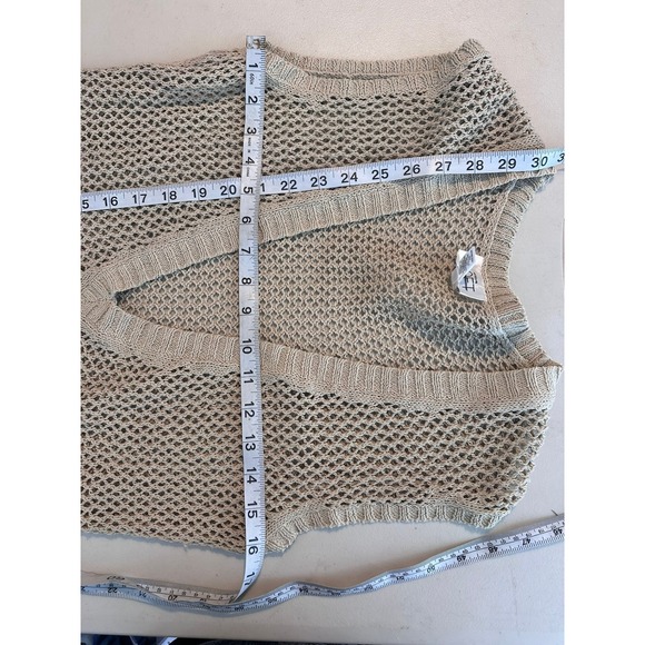 ANN TAYLOR LOFT Womens Tan open Knit Sweater Vest Size S Coastal Chic beachy - Picture 7 of 7
